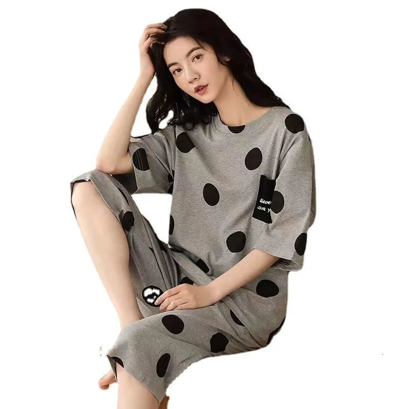 Summer Ladies Pajamas Homewear Set of ShortSleeved Simple Korean Cartoon Loose Large Size 250717