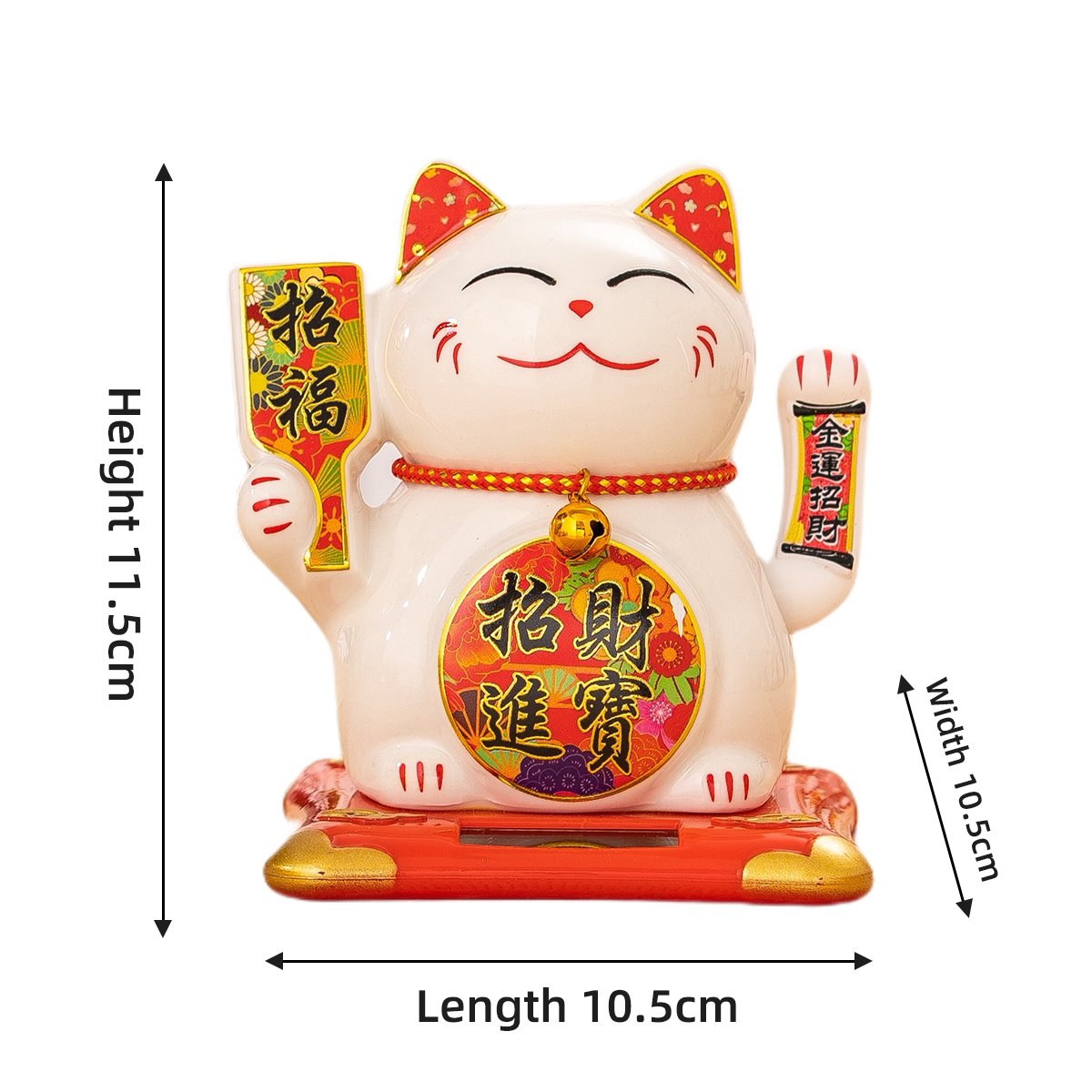 Solar Ceramic Cat Ornament for Cars - Wealth Attraction Decorative Piece No need to charge Home decorations T401 - 2