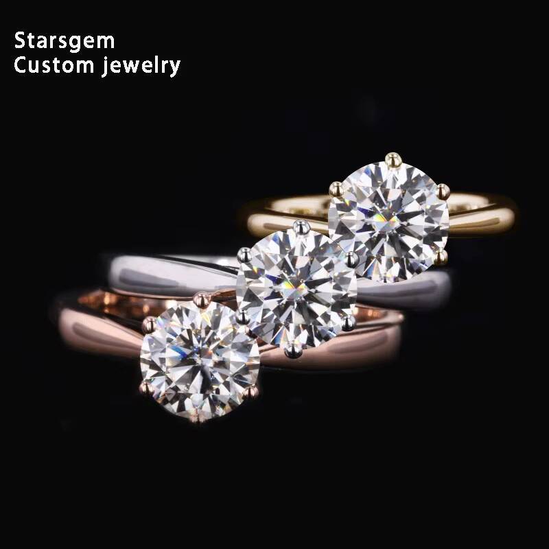 10k 14k 18k Solid Gold 2ct Size Round Moissanite Diamond Wedding Jewelry Solitaire Engagement Ring