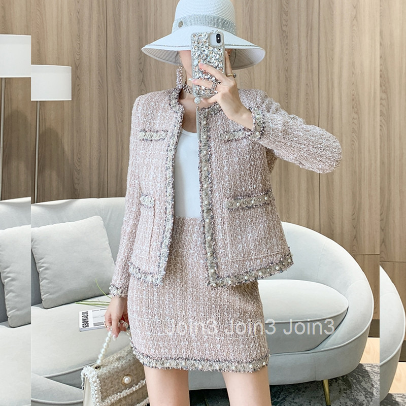 Elegant Tweed Designs Style Streetwear Set for Women Autumn Winter New Woolen Coat and Skirt Two-piece Set