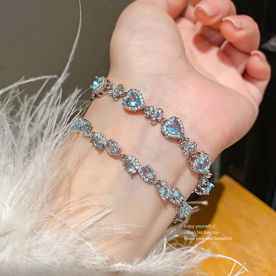 Silver - Tone Blue Gemstone Bracelet With Diamond Accents Gorgeous Party Jewelry And Gift For Her High Quality And Eye - catching Jewelry