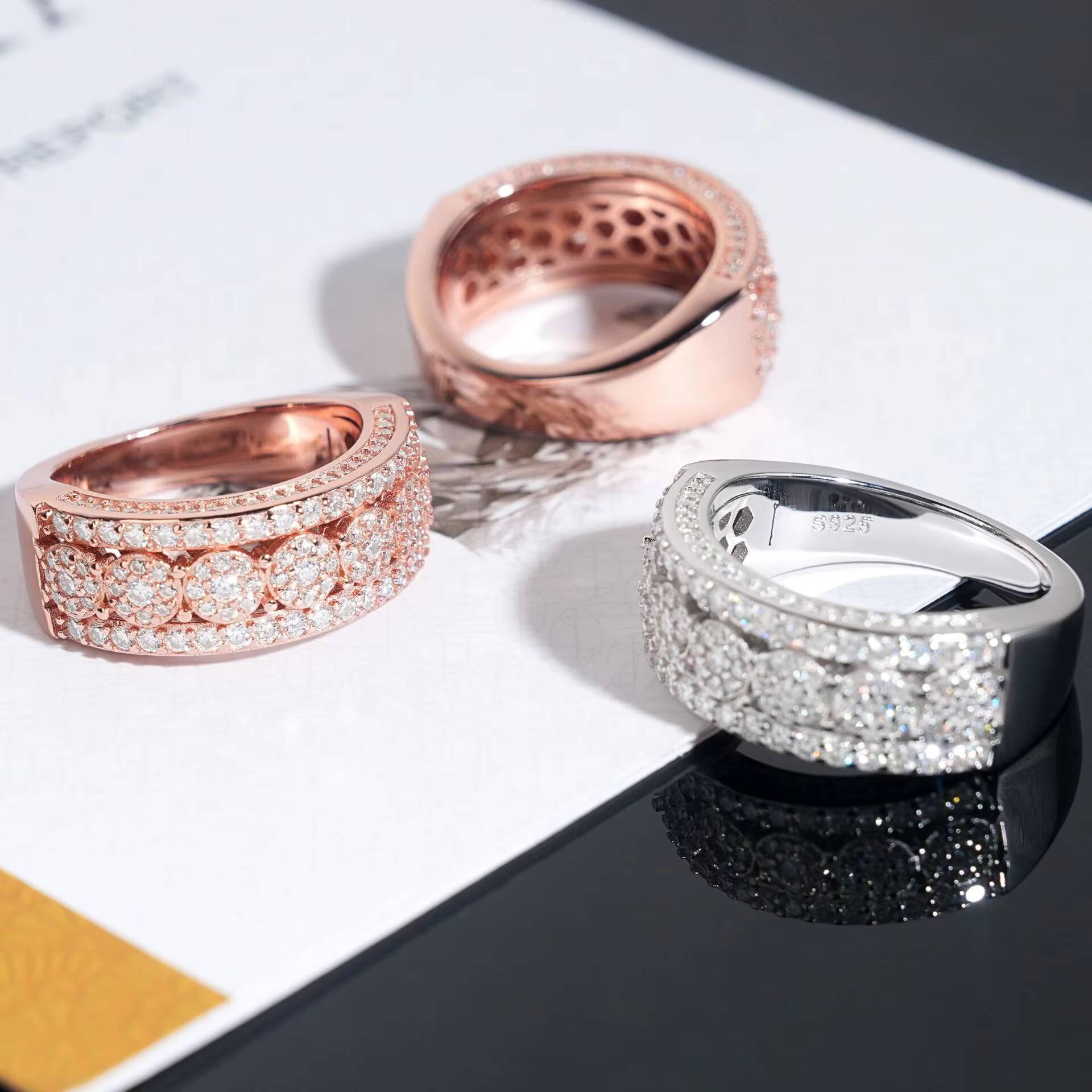 Hip Hop 925 Silver VVS Moissanite Eternity Band 5 Rows Dazzling Sparkly GRA Rapper Tester Mens Rings by