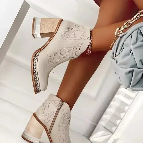Female Ankle Boots Leather Womens Shoes Low Heel Cool British Embroidered Soft Short Boots Party Ladies Footwear PU 024 250717