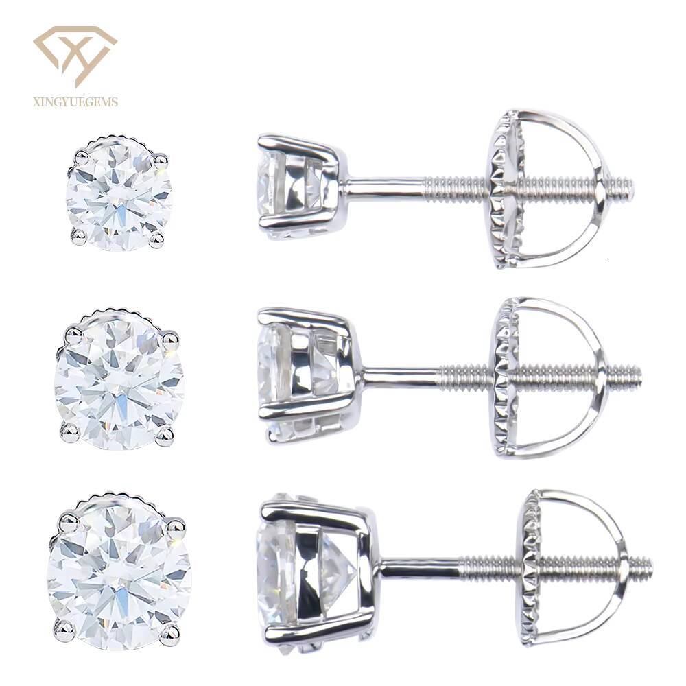Fashion Moissanite Jewelry Round Brilliant Cut Moissanite 925 Sterling Silver 4 Prong Screw Earrings