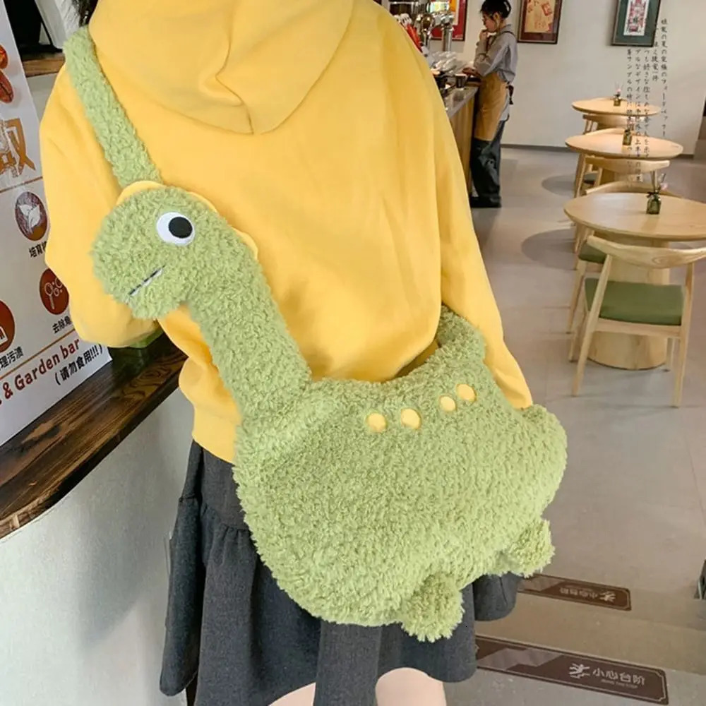 Fashion Zipper Long Neck Dinosaur Bag Plush Large Capacity Cartoon Crossbody Bag Solid Color Shoulder Bags Streetwear 250717