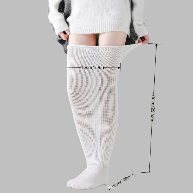 1 pair of ladies plus size thigh socks. Thigh-high socks, solid color knee-high socks wider and extra-long thickened knitted quantity socks
