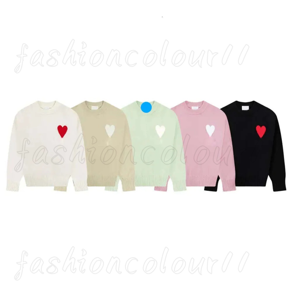 men's Sweaters Paris Fashion Mens Designer Knitted Sweater Embroidered Red Heart Solid Color Big Love Round Neck for Men and Women