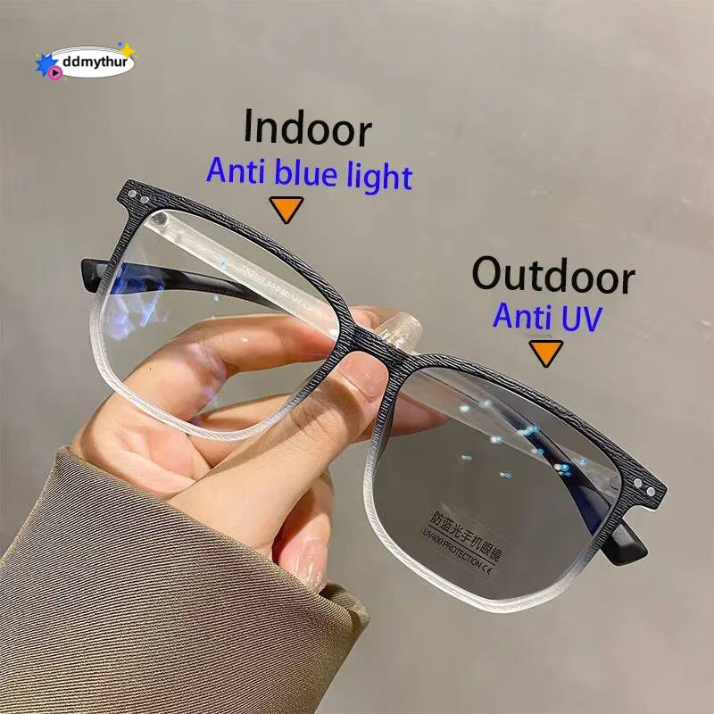 Fashion Photochromic Myopia Men Women Square Anti Blue Light Finished Prescription Eyewear Ultralights Retro Glasses ddmythur