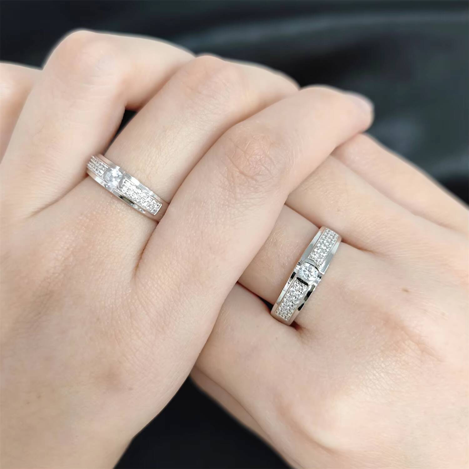 Abiding High-end Designer Gold Plated 925 Sterling Silver Half Eternity Band Moissanite Couple Ring Set Men Women Wedding Band