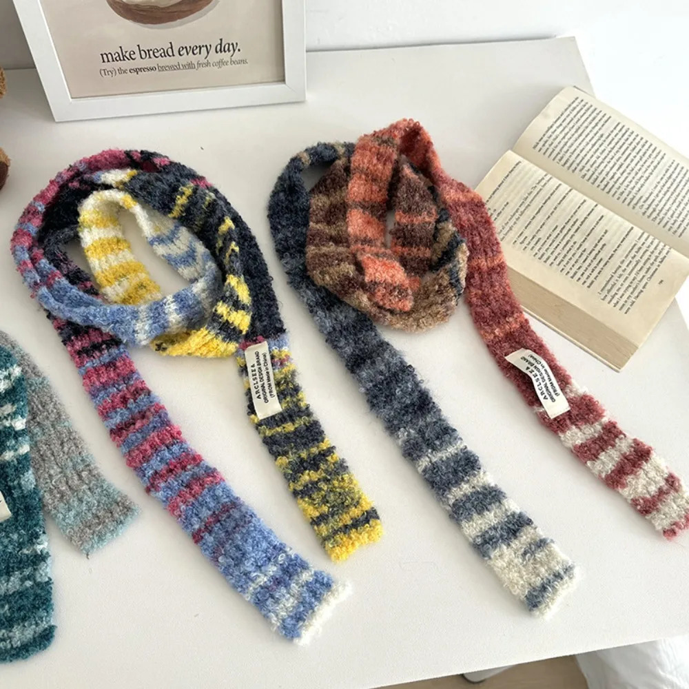 2K Multicolor Knitted Scarf Rainbow Stripe Long Narrow Scarves Comfortable Clothing Accessories 250717