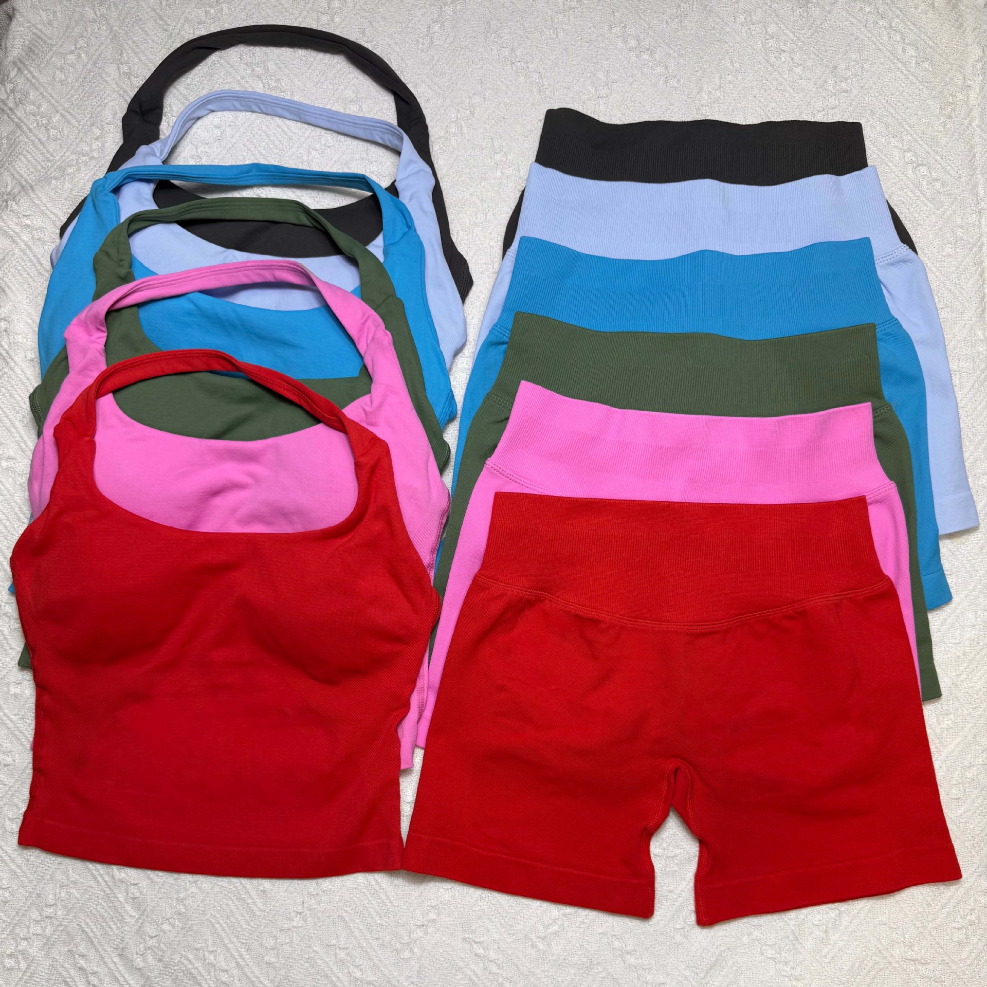 2pcs Impact Sports Set Seamless Yoga Sets Halter Bra High Waist Shorts Workout Sets Scrunch Shorts Summer Fitness Clothes Gym Suits Outfit Active Wear Hot dfynee Sell