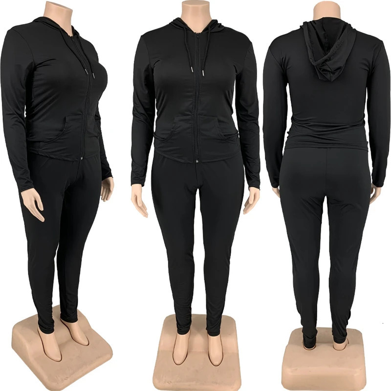 Plus Size Women Clothing Skinny Loungewear Long Sleeve Hoodies Tracksuit Pants Two Piece Sport Set Drop Wholesale 250714