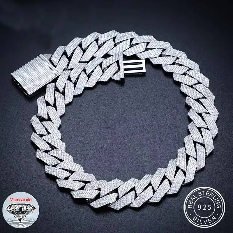 Moissanite Hip Hop Iced Out New 27mm 5 Rows Heavy Rhombus Cuban Chains Bling Necklace in 925 Sterling Silver Jewelry for Men