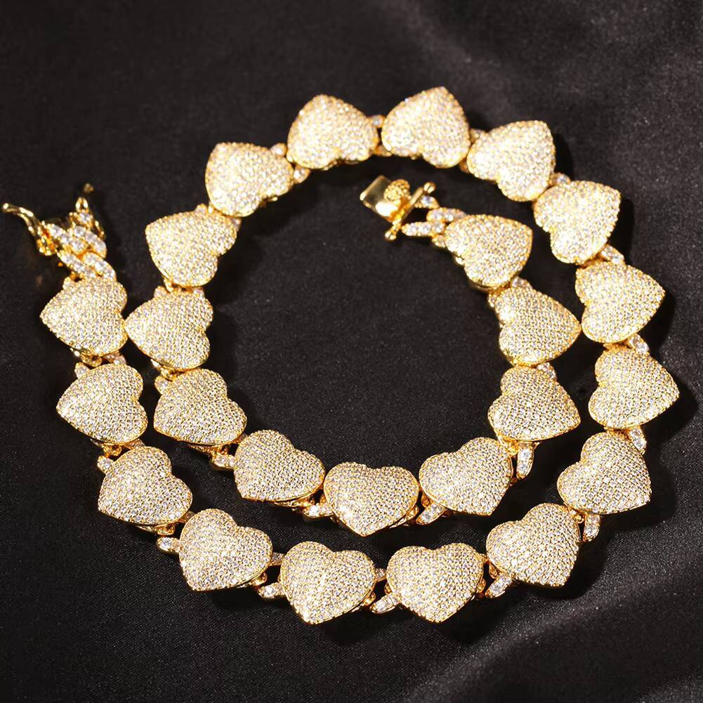 VOAINO Love Diamond Necklace Hip Hop Ins Style Fashion Collarbone Chain Street Men and Women With the Same Chain