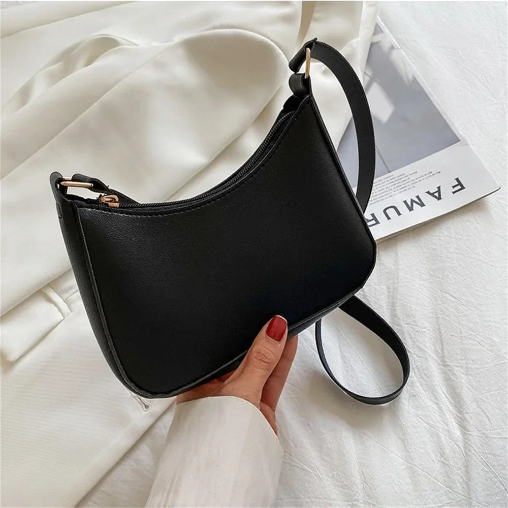 Womens Fashion Handbags Retro Solid Color PU Leather Shoulder Underarm Bag Casual Women Hobos Small Clutch Purse 250717