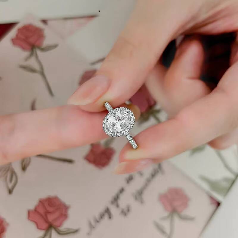 Luxury Marriage Oval Cut Vvs 1ct Moissanite Engagement Eternity Rings for Women Simple Single S925 Sterling Silver Fine Jewelry