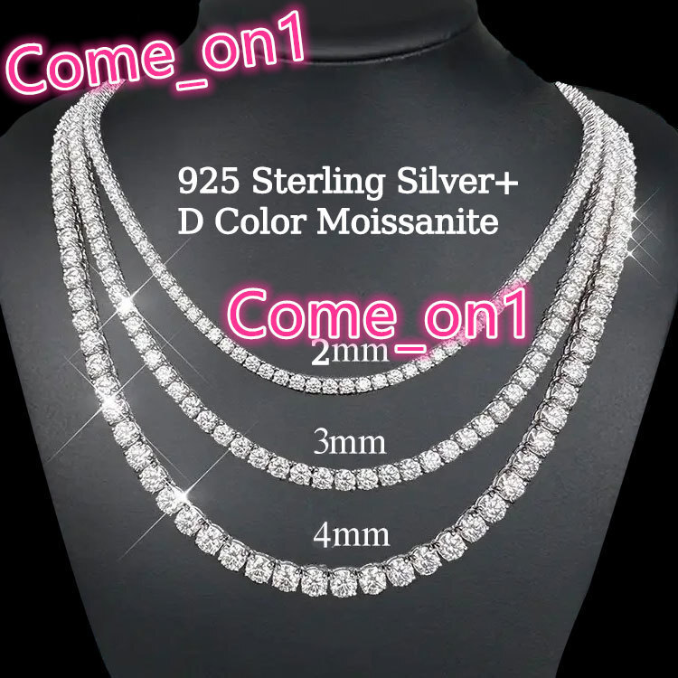 BMON01 Wholesale D Color VVS Moissanite Tennis Necklace Chain Iced Out 2MM 3MM 4MM 925 Silver Tennis Necklace Fine Jewelry