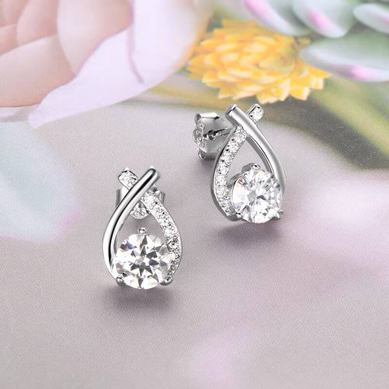 Certified Moissanite Diamond Stud Earrings 5mm 0.5carat D Color 925 Sterling Silver Fishtail Crosses Earrings for Girls