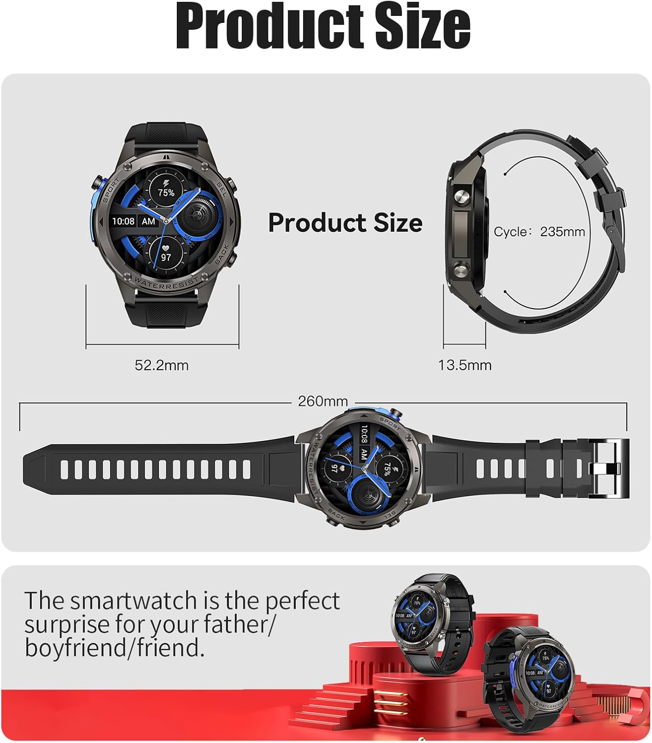 Lige GPS Military Smartwatch for Men Compass smartwatch with calling 170+ sports modes fitness tracker watch 1.43" AMOLED Rugged smartwatch for A