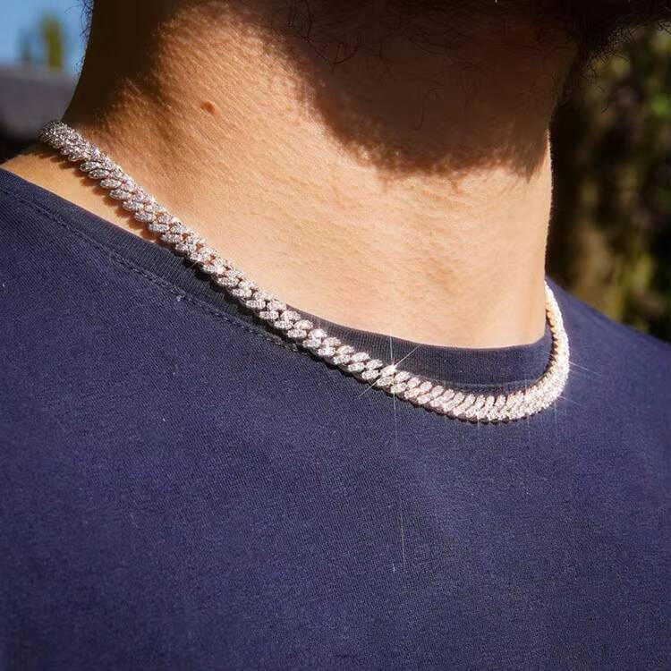 Xingguang 6mm Wide S925 Sterling Silver Necklace GRA Round Cut D VVS Moissanite Diamond Cuban Link Chain Hiphop Jewelry