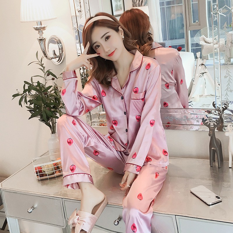 B983-Spring and autumn pajamas printed long-sleeved trousers home clothes short-sleeved two-piece suit