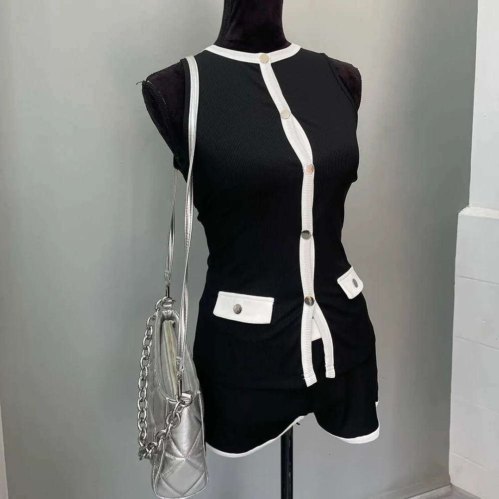 Tuularose Womens Shorts Set Spring Sexy Sleeveless Cardigan Tank Top Slim Shorts Set Casual Office Female Shorts Two Piece Set 250714