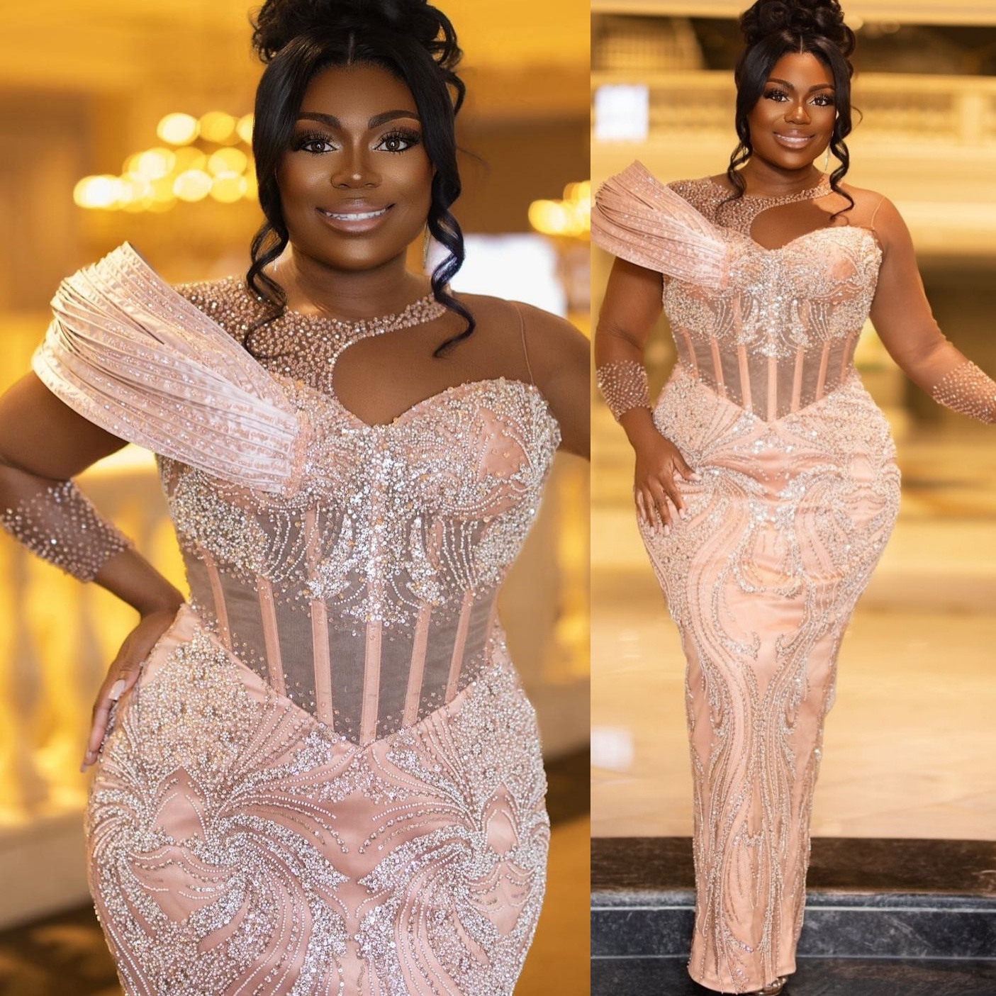 Champagne Sheath Prom Dresses 2025 Beaded Sequined Sheer Neck Evening Formal Party Second Birthday Engagement Gowns Plus Size Dress For Special Occasi