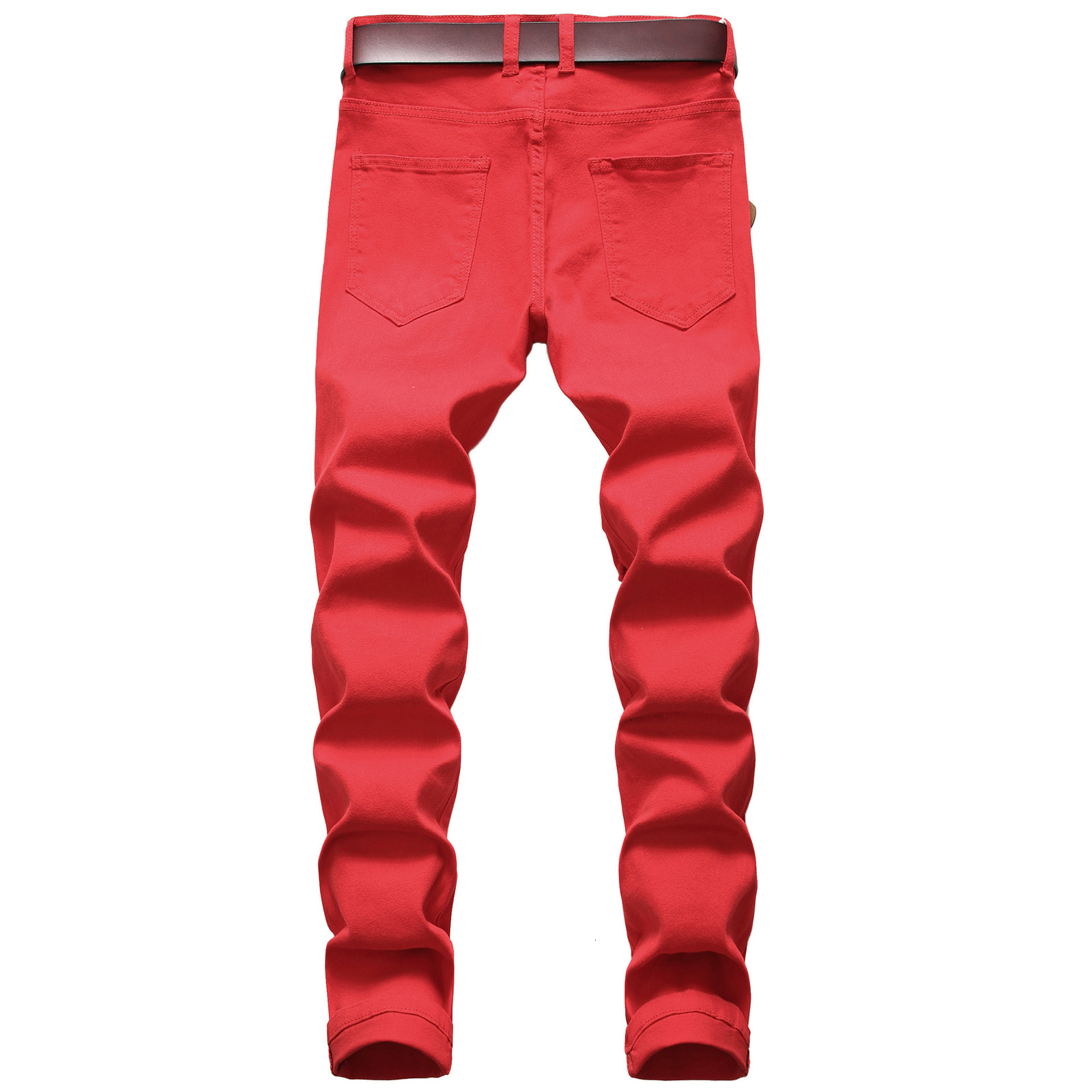 Mens casual large hole elastic pants slim fit cowboy mens multi hole white pants 240819