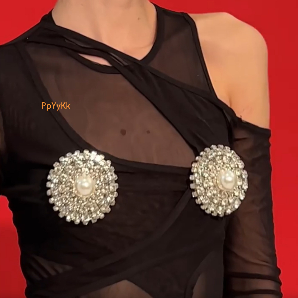 Round Nipple Cover Women's Pearl Sexy Erotic Club Iced out Moissanite Diamond Chest Ornament