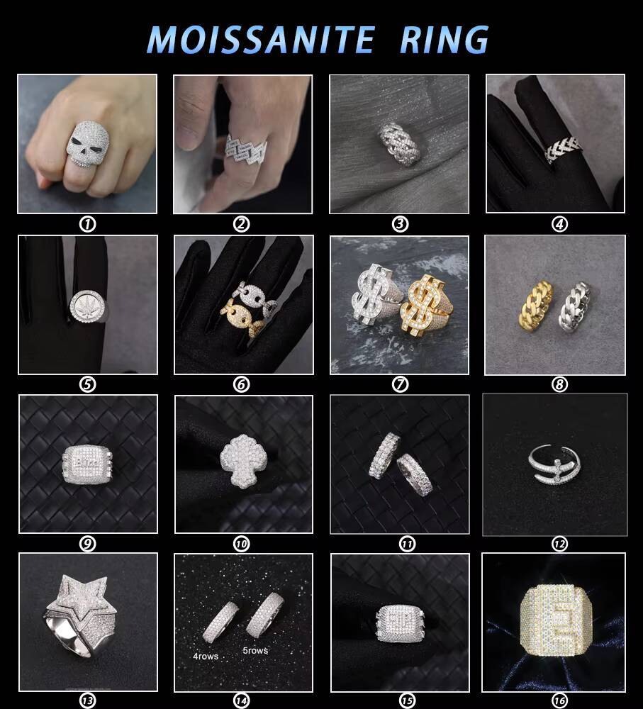 XingGuang Moissanite Cuban Ring Cross 925 Solid Silver Pass Diamond Test VVS Mossanite Hip Hop Mens Moissanite Cuban Link Ring