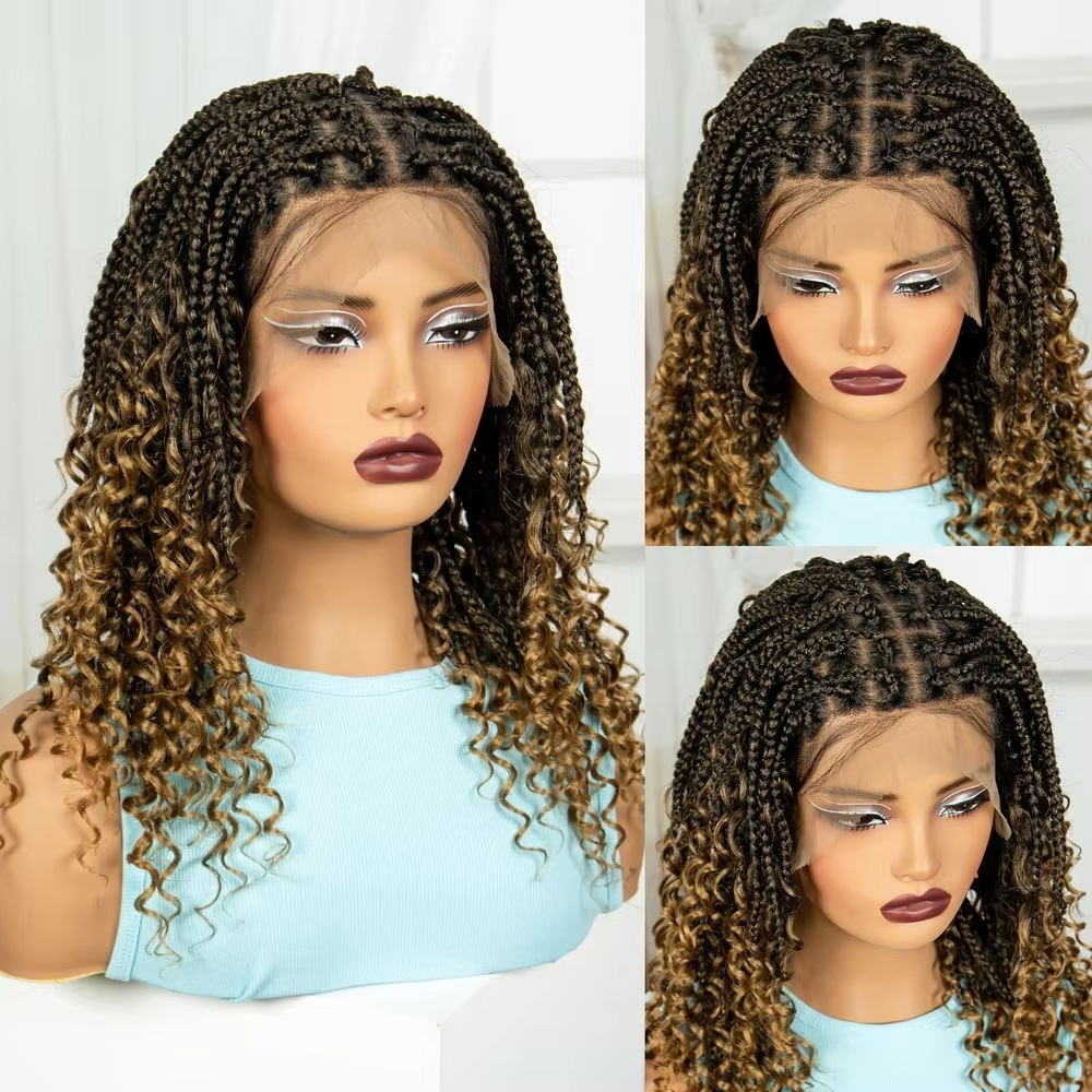 Lightweight Short Braids Wig Triangle Knotless Braided Hair Full Lace Wigs Knotless Box Braided Wigs Synthetic Twisted Braided Lace 180Density Wig Bla