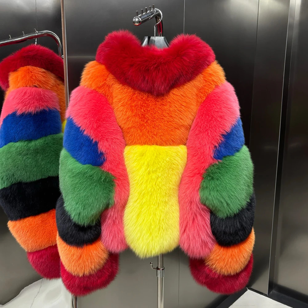 Winter Warm Plus Size Colorful Fox Fur Jacket Coat Women Streetwear 250717