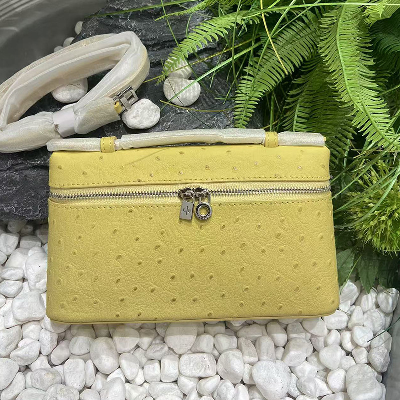 designer bag tote bag purse Ostrich Grain Gigi Style Genuine Leather Women's Makeup Bag Loro Piana Luxury bag Bag LP19 Light Luxury High-end French Handbag