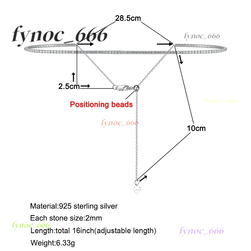 2mm Moissanite Tennis Necklace For Women S925 Silver Plated 18K Gold Sparking Rhinestone Choker Chain Wedding Jewelry Adjustable