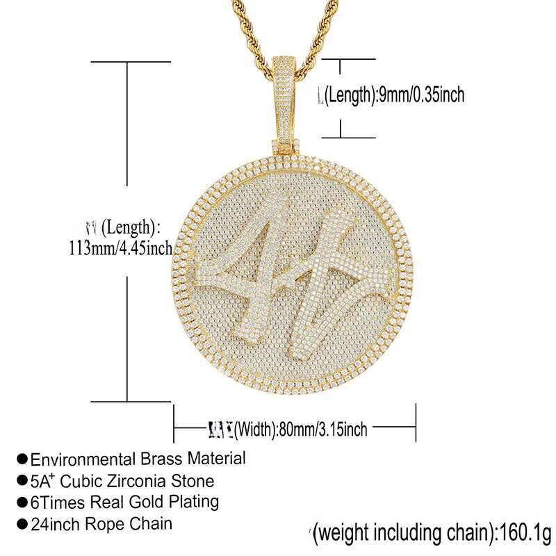 Hip Hop Claw Setting AAA+ CZ Stone Bling Iced Out Big Rotatable 44 Round Pendants Necklaces for Men Rapper Jewelry Drop Shipping