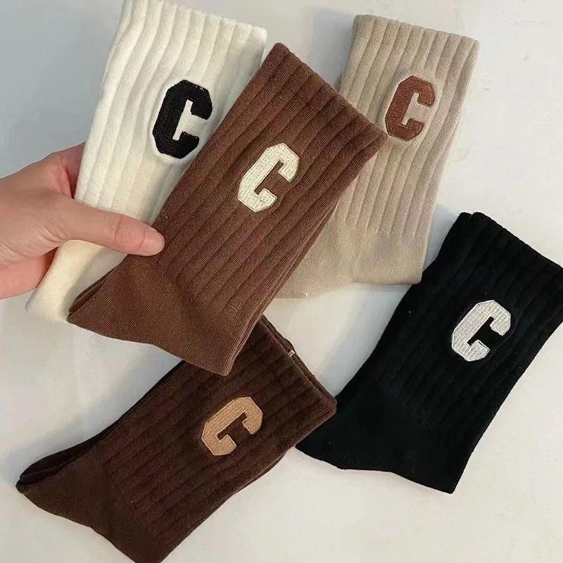 Women Socks 5 Pairs Women's C Letter Print Fashion Versatile Medium Tube Casual Comfortable Sports For Outdoor