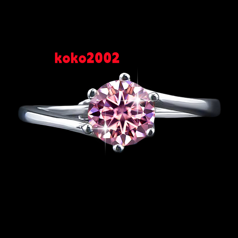 Classic 1ct Six-claw Moissanite Ring Female S925 Silver Proposal Diamond Ring Valentines Day Gift Adjustable Wedding Band