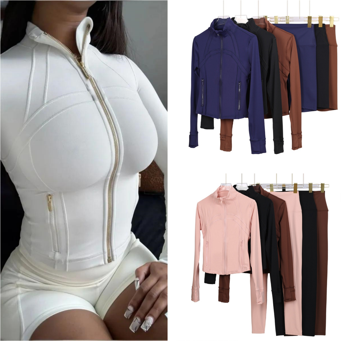 Gym sets Jackets and shorts Yoga Jackets Workout Elastic Waist leggings Fitness quick dry fitness Activewear Sweatshirt Zip sets jackets