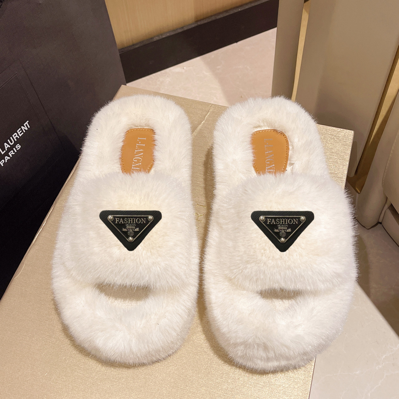 warm cotton slippers height increase slipper Platform Hairy slippers for women wearing fashionable plush for home use NEW