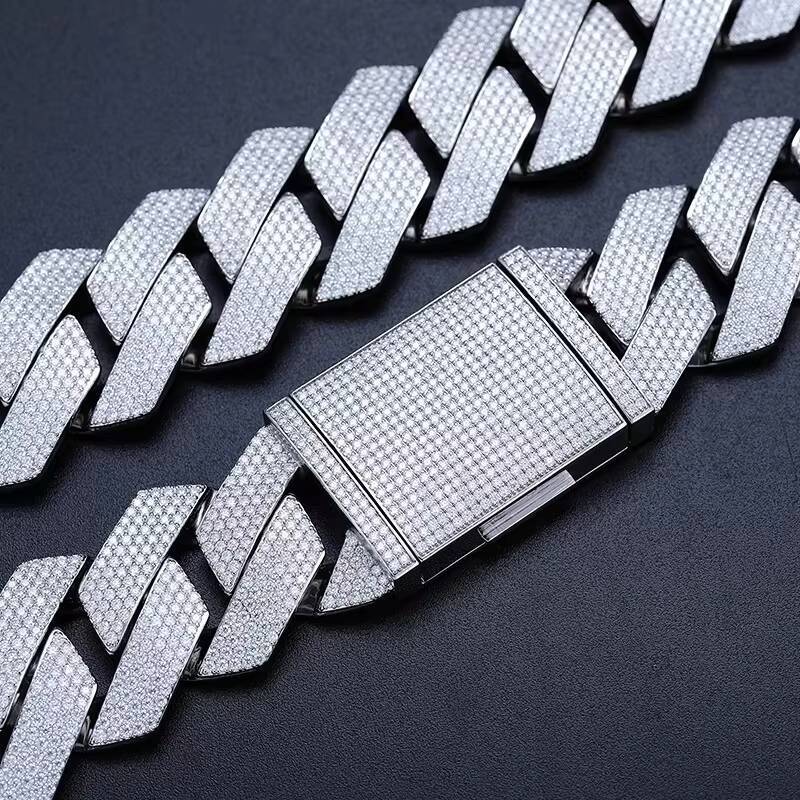 Moissanite Hip Hop Iced Out New 27mm 5 Rows Heavy Rhombus Cuban Chains Bling Necklace in 925 Sterling Silver Jewelry for Men