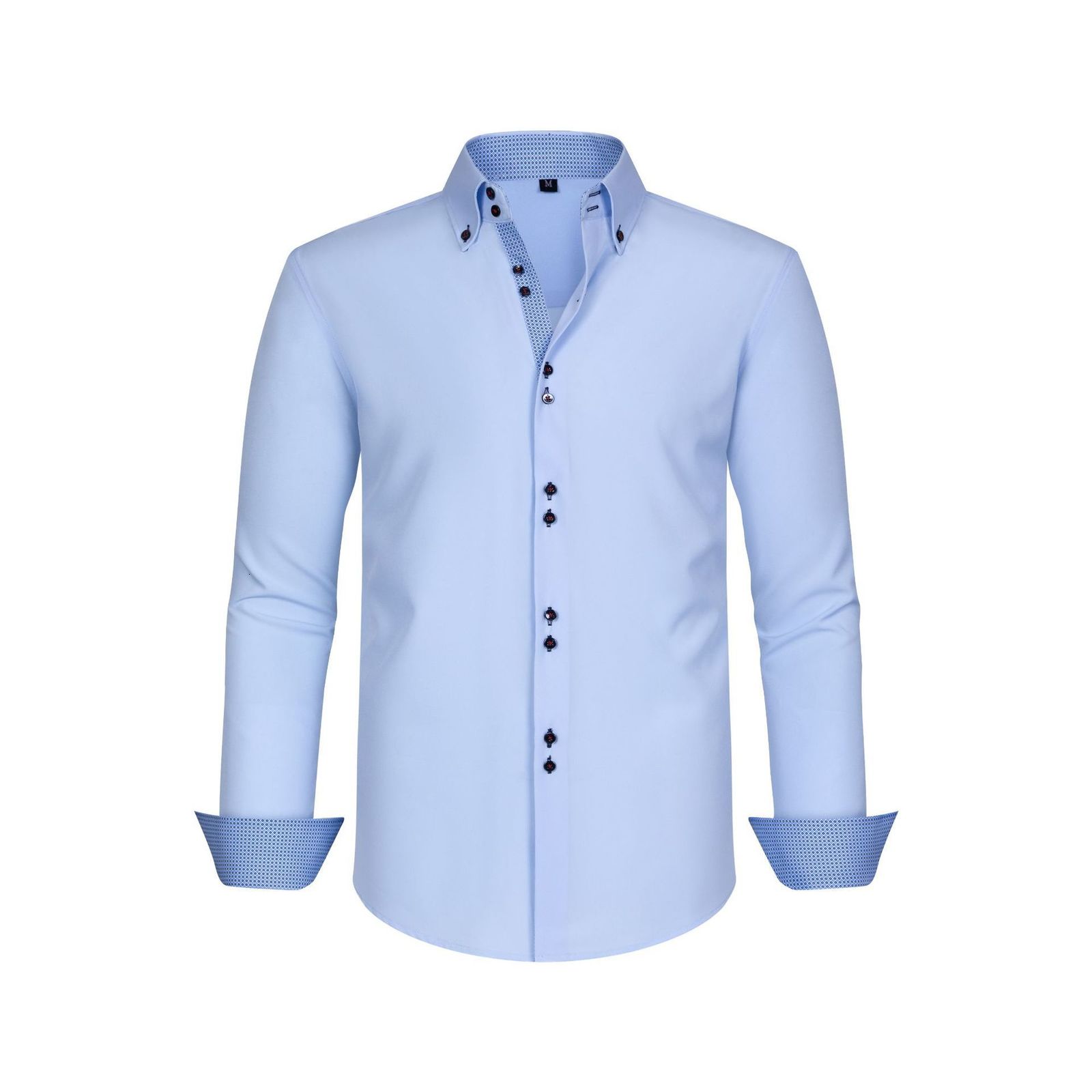 DiBanGu Men Shirt Long Sleeve Black Solid Red Paisley Color Contrast Fashion Dress Shirt for Men Button-down Collar Men Clothing 240827