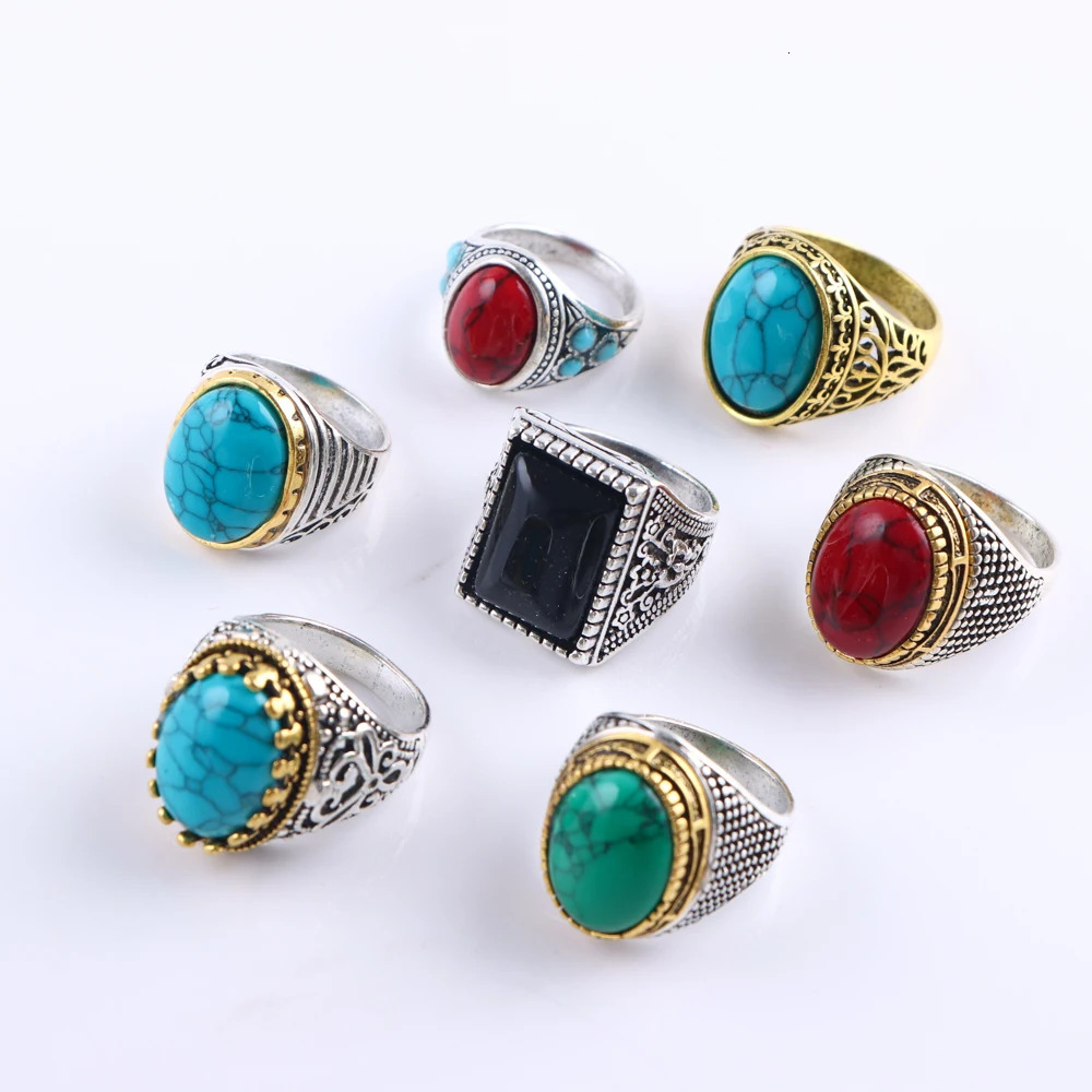 10/20/30/50Pcs/Lot Vintage Nature Stone Rings For Women Men Mix Style Round Square Geometry Jewelry Party Gifts Wholesale 250716