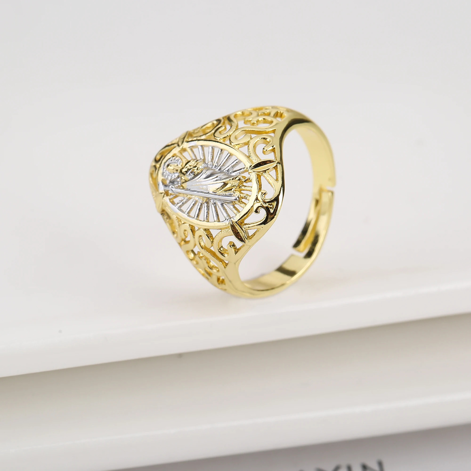 7 Style Gold Plated St. Jude Adjustable Ring Classic Religious Zirconia Open Finger Ring for Men Women Party Jewelry Couple Gift 250717