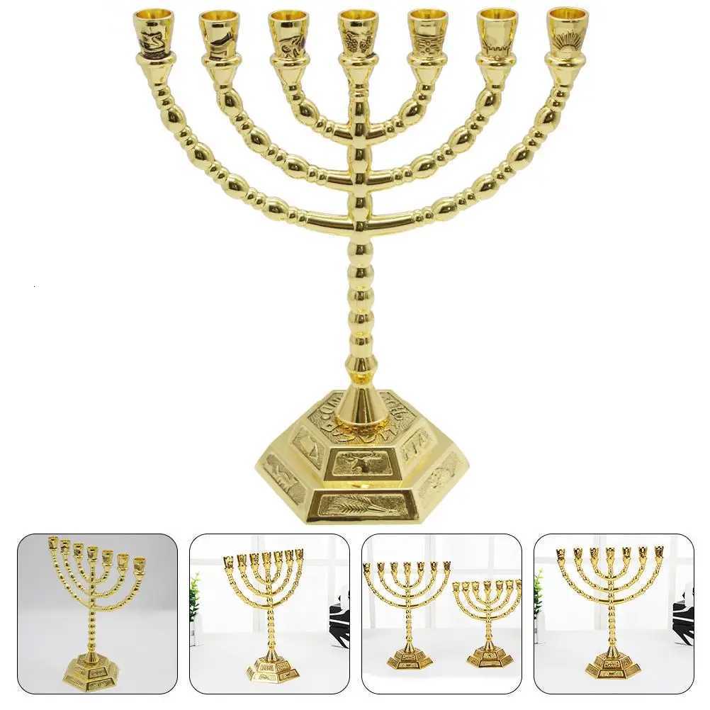 7 Branch Religious Candelabrum Metal Nameplate Home Decor Bedroom Living Room Party Hanukkah Menorah Candlestick Holder W250721 H260310