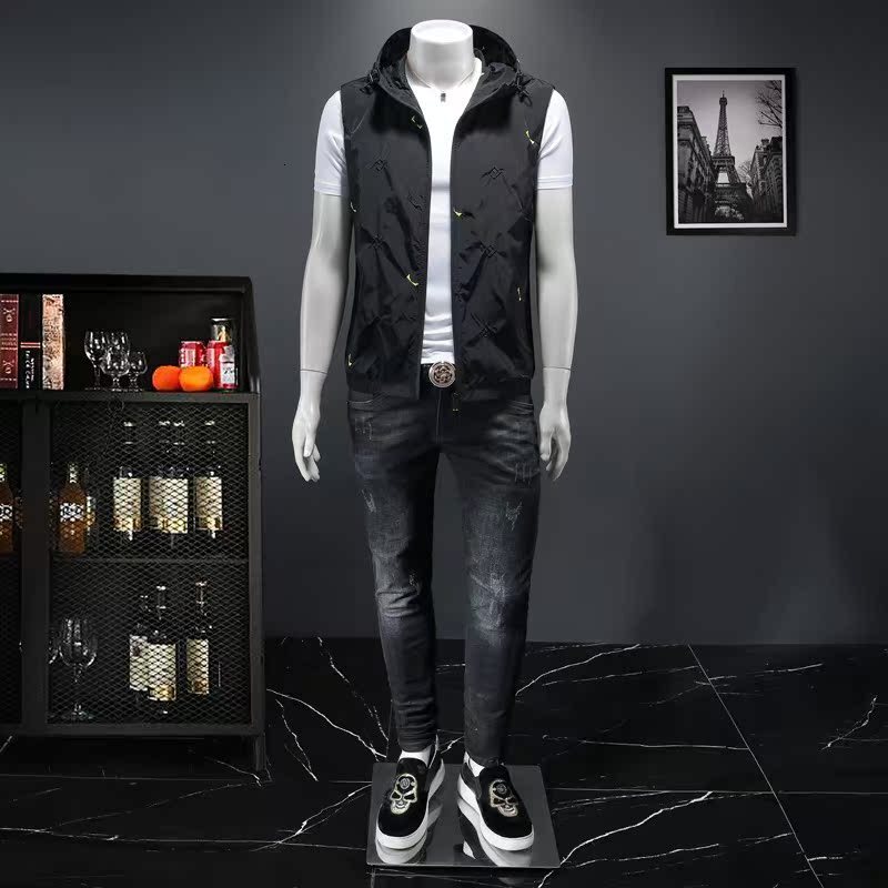Mens Zipper Vest Jacket Ed Stand Collar Sleeveless Solid Color Casual Autumn Coat