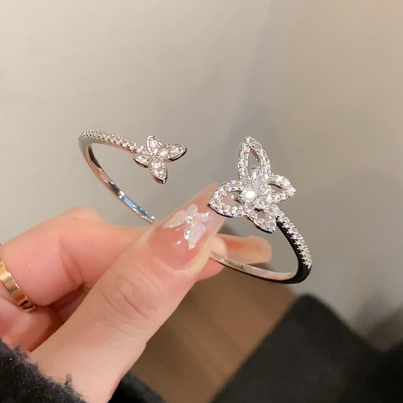 Silver - Tone Butterfly - Shaped Bangle With Rhinestone Accents Charming Party Jewelry And Gift For Her High Quality And Stylish Jewelry