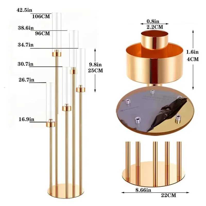 10pcs 5/8 Heads Metal Candelabra Candle Holders Road Lead Table Centerpiece Gold Candelabrum Stand Pillar Candlestick for Wedding W250721 XJ260305