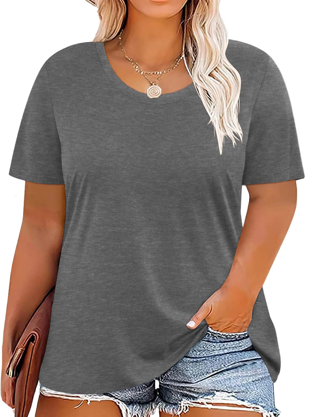 Plus Size Summer T Shirt Tops Short Sleeve Round Neck Casual Loose Fit Tee Tshirts Tunic 250707