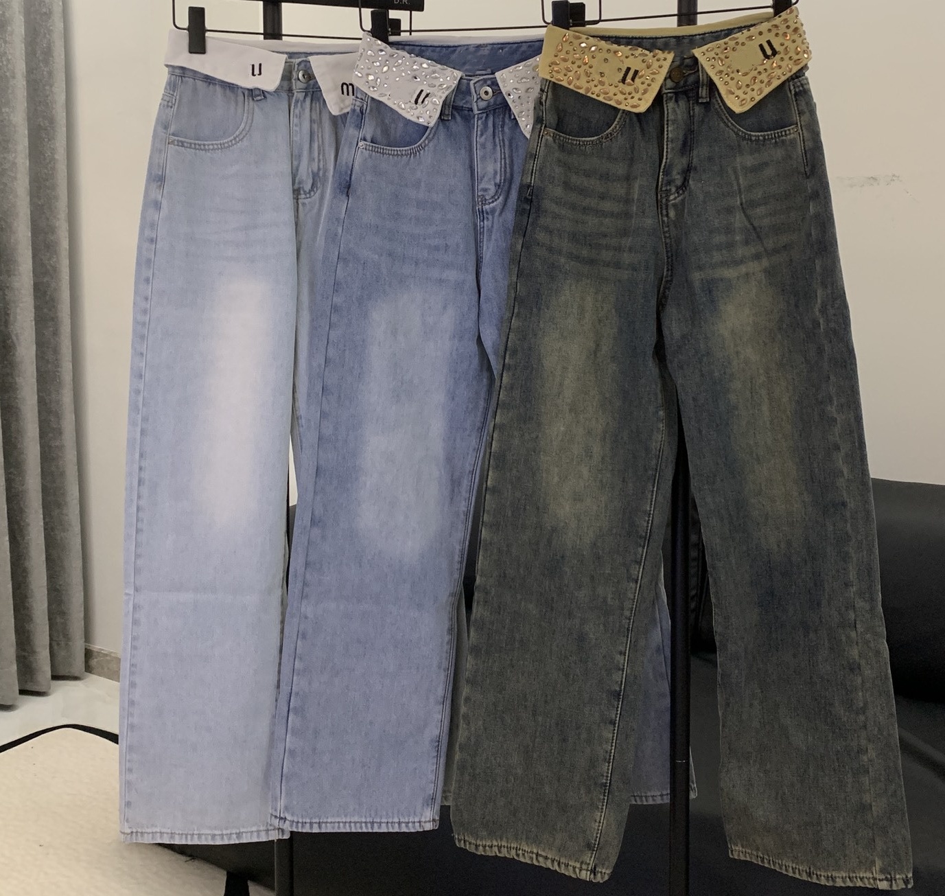 Designer Handmade drill Jeans Womens Legs Open Fork Tight Capris Denim Trousers Add Fleece Stretch Warm Slimming Jean Pants Straight Women Clothing Embroidery