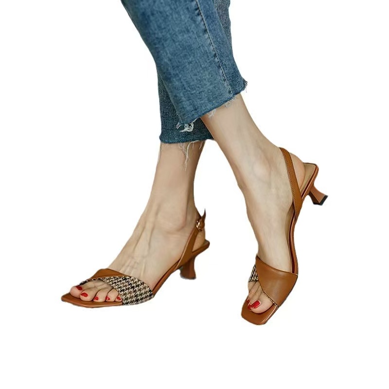 cow Women's leather fabric narrow band buckle thin high heel slip-on open toe sandals elegant ladies daily dress heeled shoes cb67 ed
